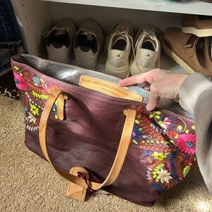 Consuela Multicolor Embroidered Tote - Brown
